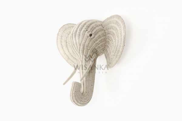 Elephant Animal Head Rattan Wall Nursery Decoration White