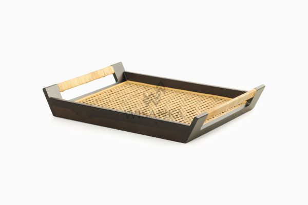 Azalea Wood Rattan Tray Small perspective