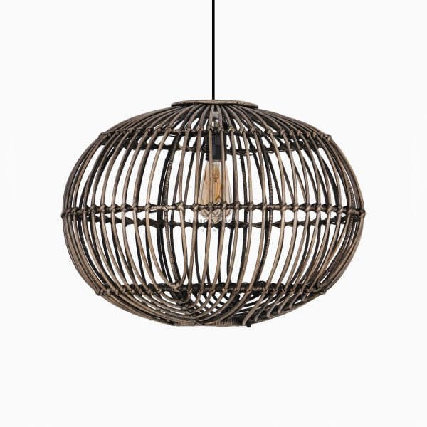 Sommerset Hanging Lamp- Natural Rattan Pendant Lamp Off Large Black Wash