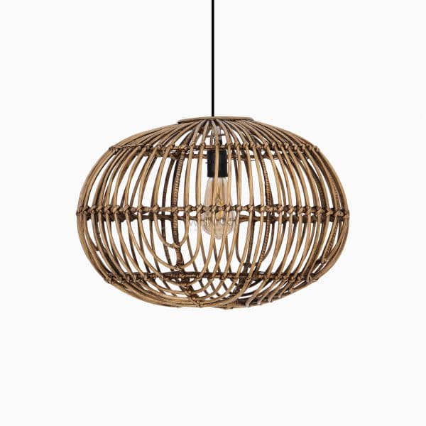 Sommerset Medium Brown Wash Hanging Lamp - Natural Rattan Pendant Lamp Off