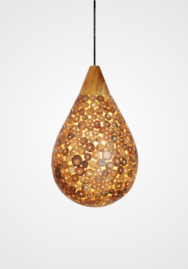 Kelom Hanging Lamp with Teak - Pendant Light Decor - on