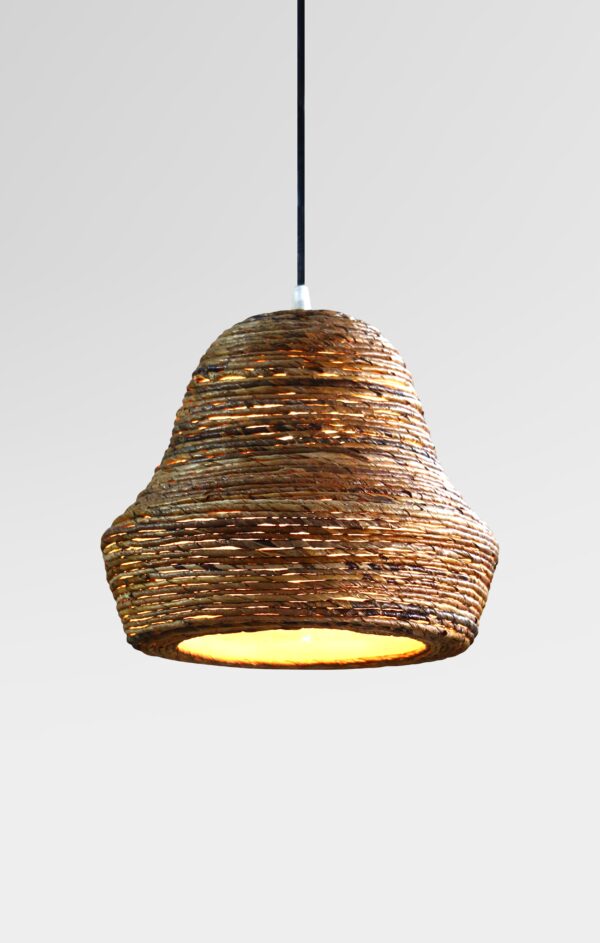 Koru Hanging Lamp with Banana - Futuristic Wicker Light Decor - On